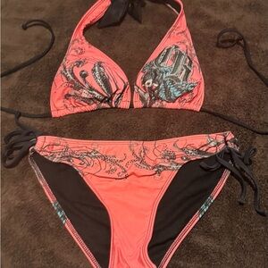 Crash & Burn Coral and Black Women's Bikini